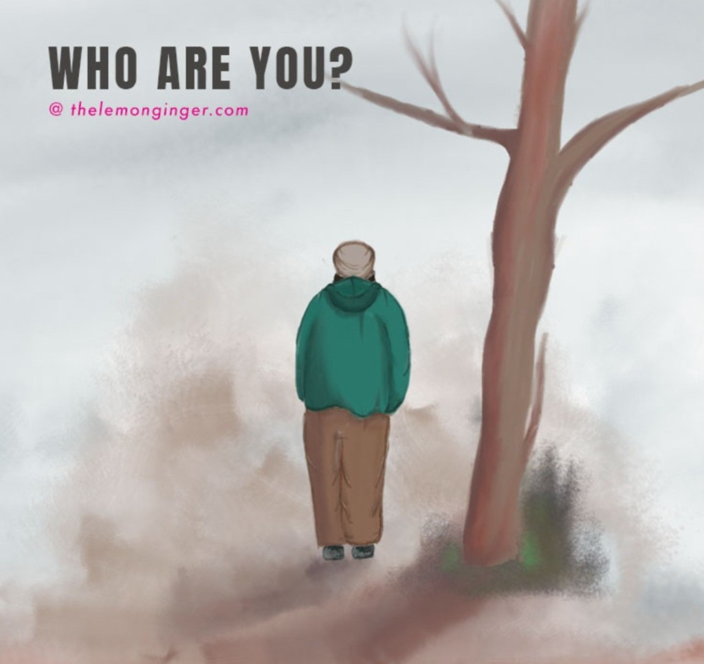 Illustration of a person in a green hoodie standing in a misty landscape beside a bare tree